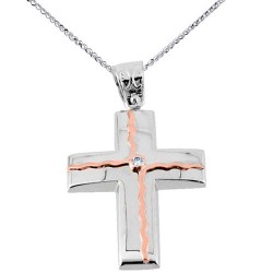 Λευκόχρυσος βαπτιστικός σταυρός Κ14 με αλυσίδα